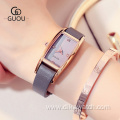 GUOU Square Watch Ladies Waterproof Wristwatches Rhinestone Quartz Watches for Women Fashion Leather Strap Rectangle Dial Female